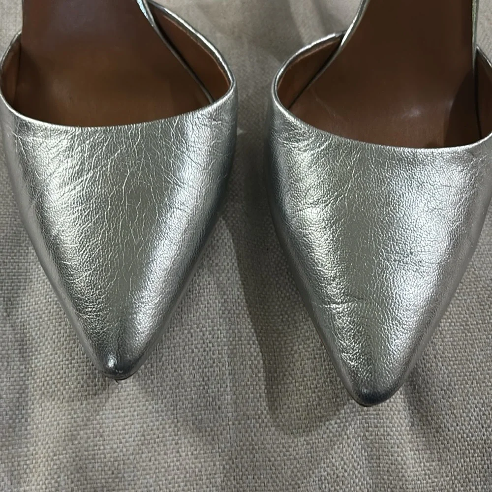 H by Halston “London” Silver Leather High Heel Ankle Strap Pump Sz 8 #12